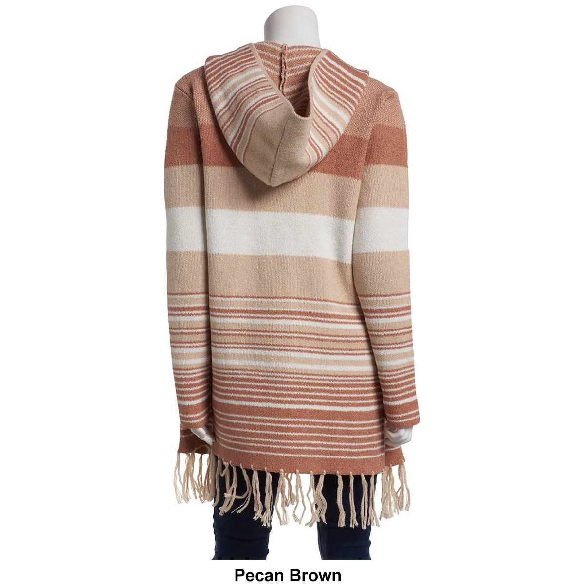 Womens Absolutely Famous Hooded Stripe Fringe Hem Cardigan