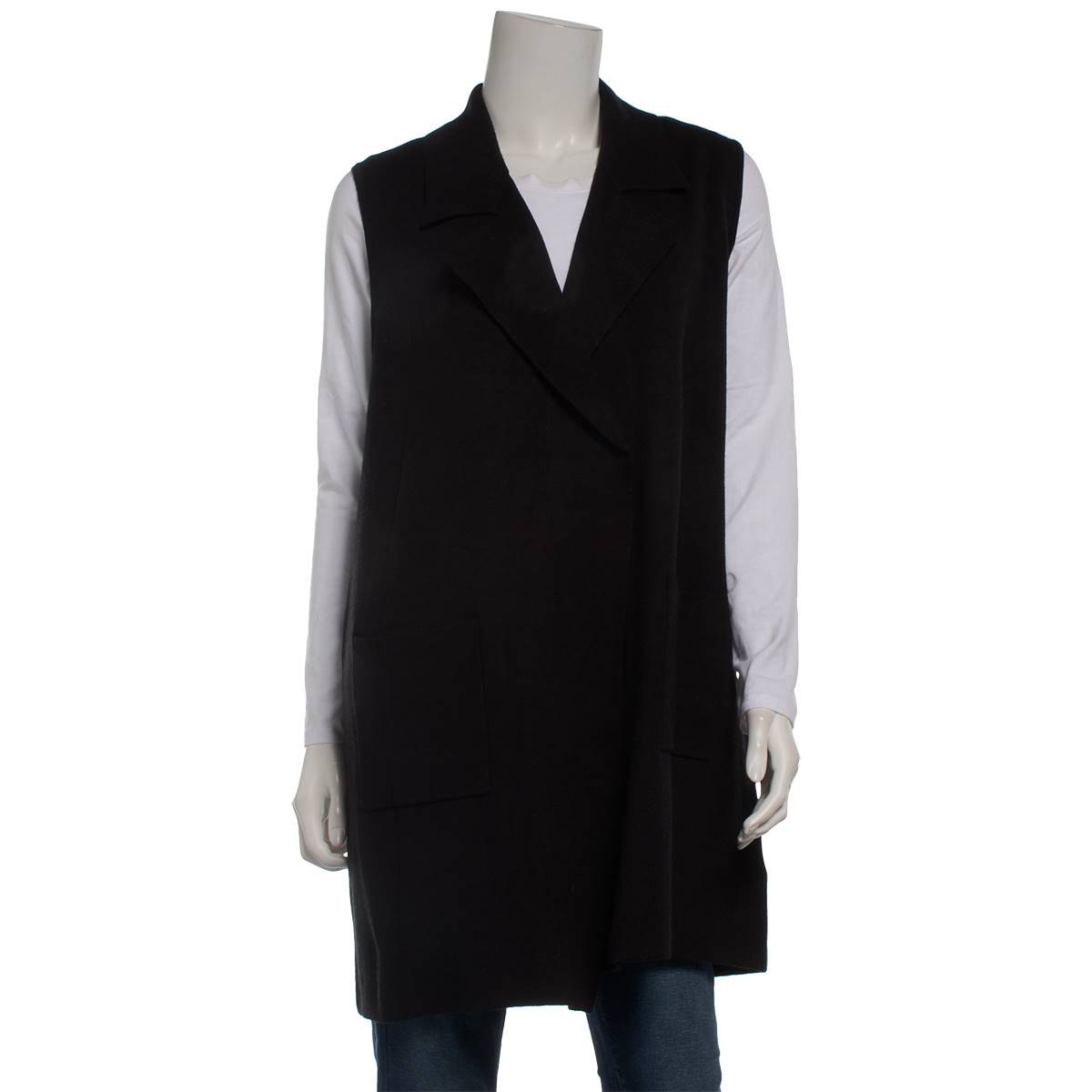 Womens Absolutely Famous Notch Collar Solid Sleeveless Cardigan