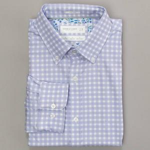 Mens Denim & Flower Checkered Dress Shirt - White/Grey
