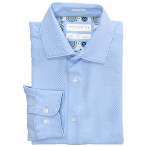 Mens Denim & Flower Geometric Dress Shirt - Light Blue