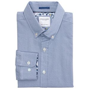 Mens Denim & Flower Long Sleeve Dress Shirt - Blue/White