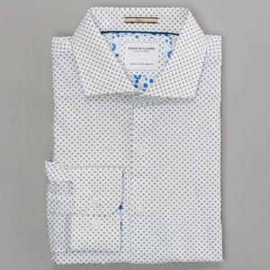 Mens Denim & Flower Long Sleeve Dress Shirt - White/Black