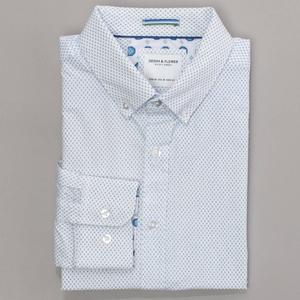 Mens Denim & Flower Long Sleeve Dress Shirt - White/Blue