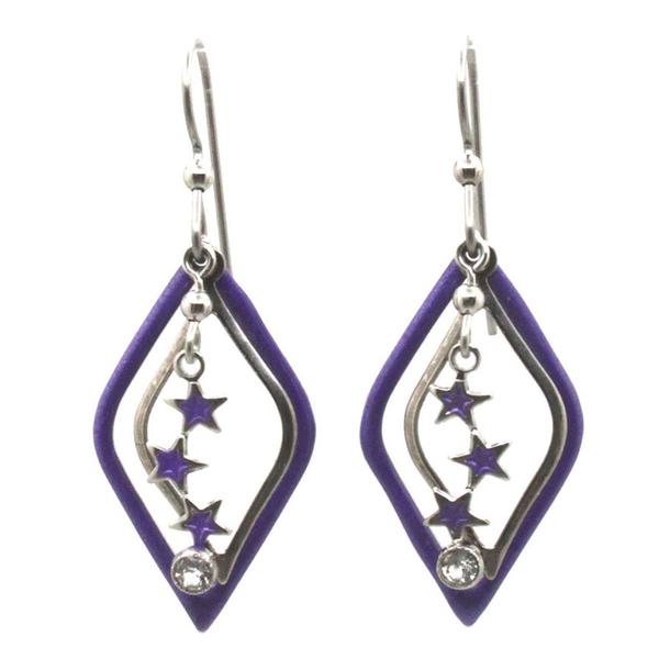 Silver Forest Silver & Purple Diamond-Shaped Star Drop Earrings