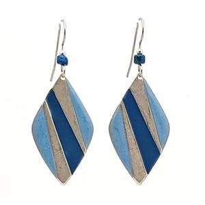 Silver Forest Blue Color Block Diamond-Shape Drop Earrings