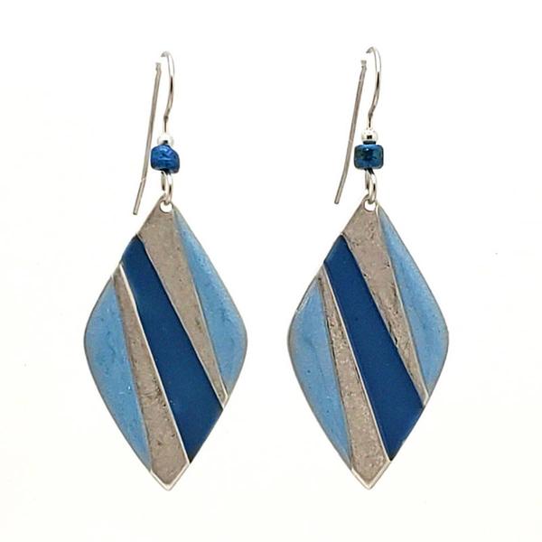 Silver Forest Blue Color Block Diamond-Shape Drop Earrings