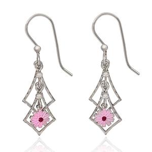 Silver Forest Kite Shaped Cascade with a Pink Flower Drop Earring