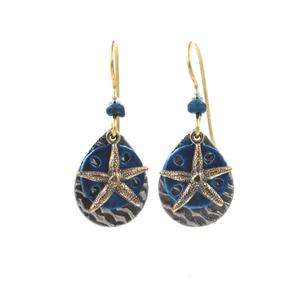 Silver Forest Starfish on Layered Shape Drop Earrings