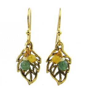 Silver Forest Gold-Tone Open Leaf Design Bead Drop Earrings