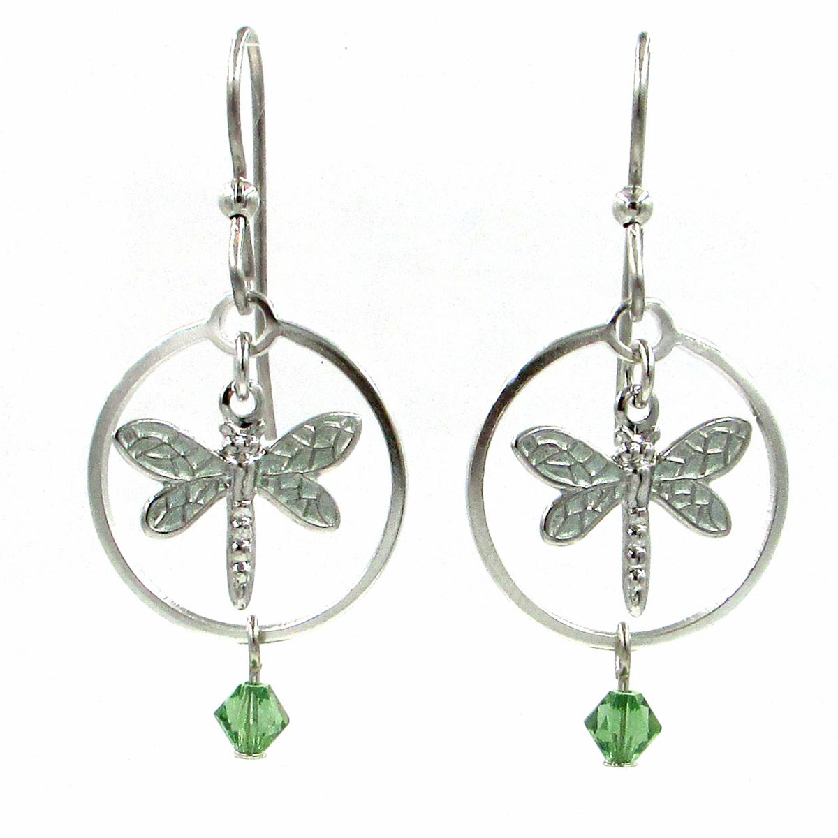 Silver Forest Dragonfly In Circle Drop Earrings