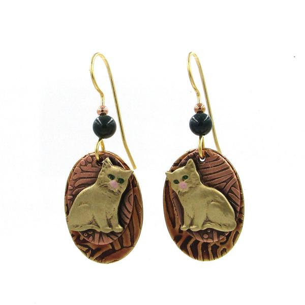 Silver Forest Pretty Kitty on Ovals Earrings