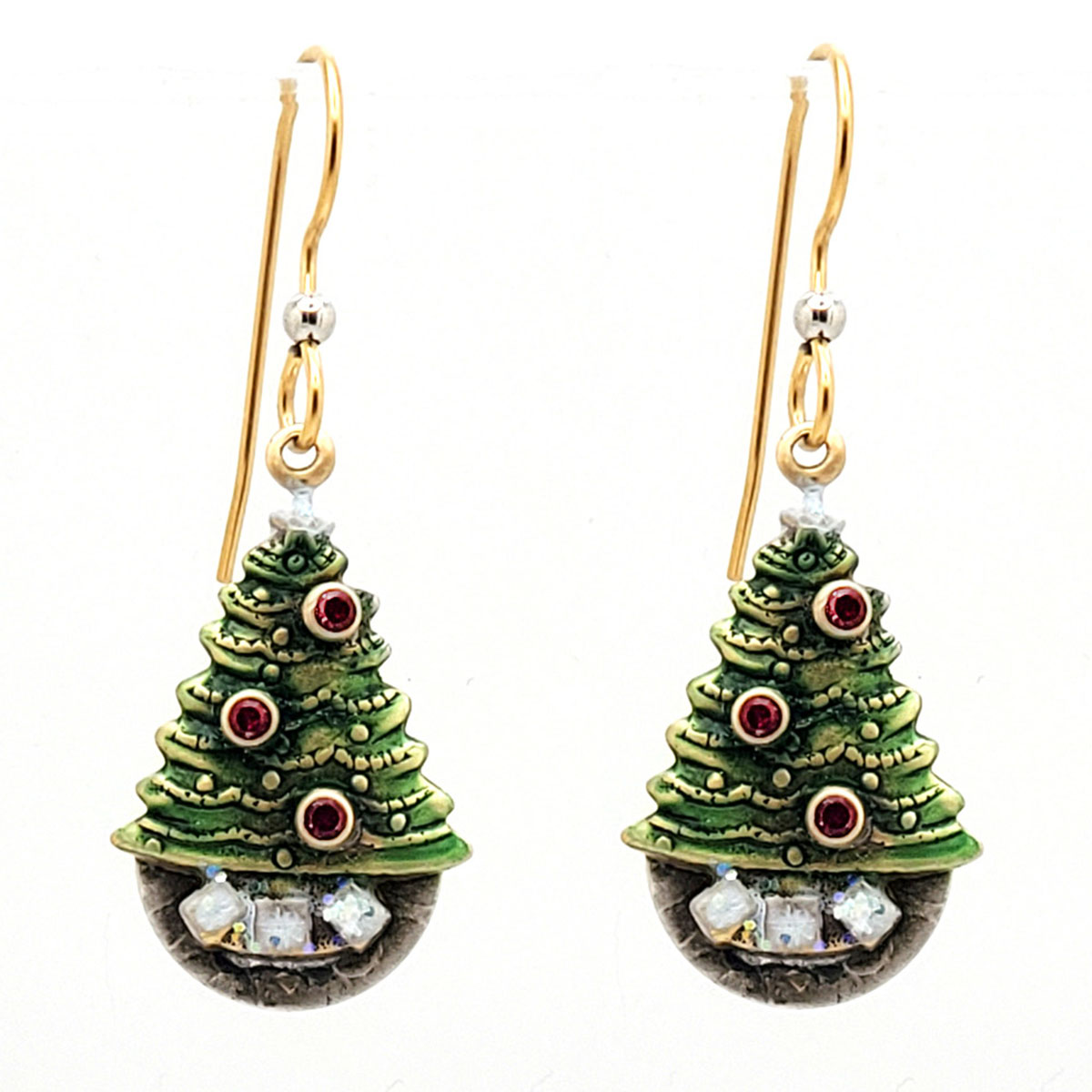 Silver Forest Holiday Tree W/ Presents Gold-Tone Drop Earrings