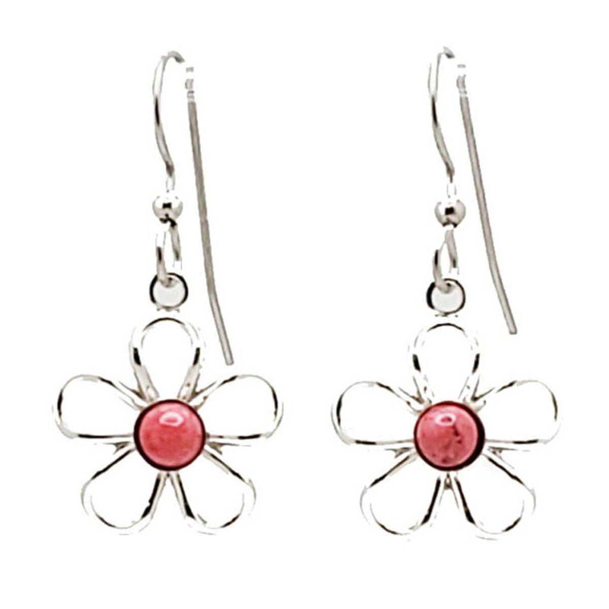 Silver Forest Silver Tone Open Flower With Stone Drop Earrings