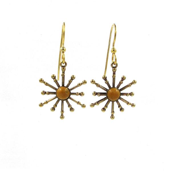 Silver Forest Spoke Design w/Yellow Jasper Center Earrings
