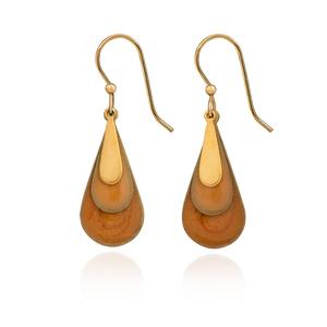 Silver Forest Gold-Tone & Orange Layered Teardrop Drop Earrings
