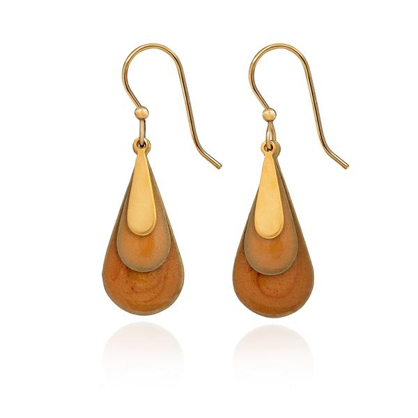 Silver Forest Gold-Tone & Orange Layered Teardrop Drop Earrings