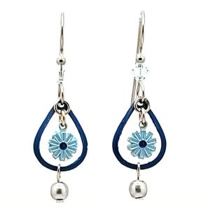 Silver Forest Silver-Tone & Blue Flower Double Drop Earrings