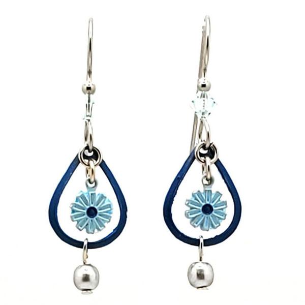 Silver Forest Silver-Tone & Blue Flower Double Drop Earrings