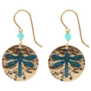 Silver Forest Gold-Tone Textured Disc Dragonfly Earrings
