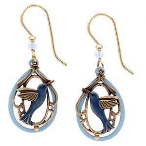 Silver Forest Gold-Tone Blue Hummingbird Earrings