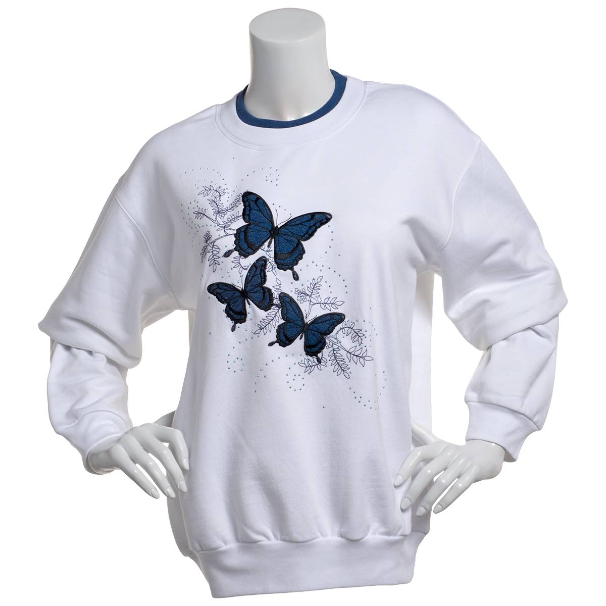 Womens Top Stitch By Morning Sun Denim Butterfly Sweatshirt