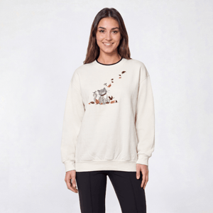 Womens Top Stitch By Morning Sun Kitty Fall Leaves Sweatshirt