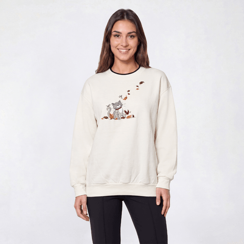 Plus Size Top Stitch by Morning Sun Kitty Fall Leaves Sweatshirt