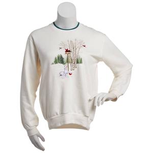 Womens Top Stitch By Morning Sun Birch Tree Fleece Sweatshirt