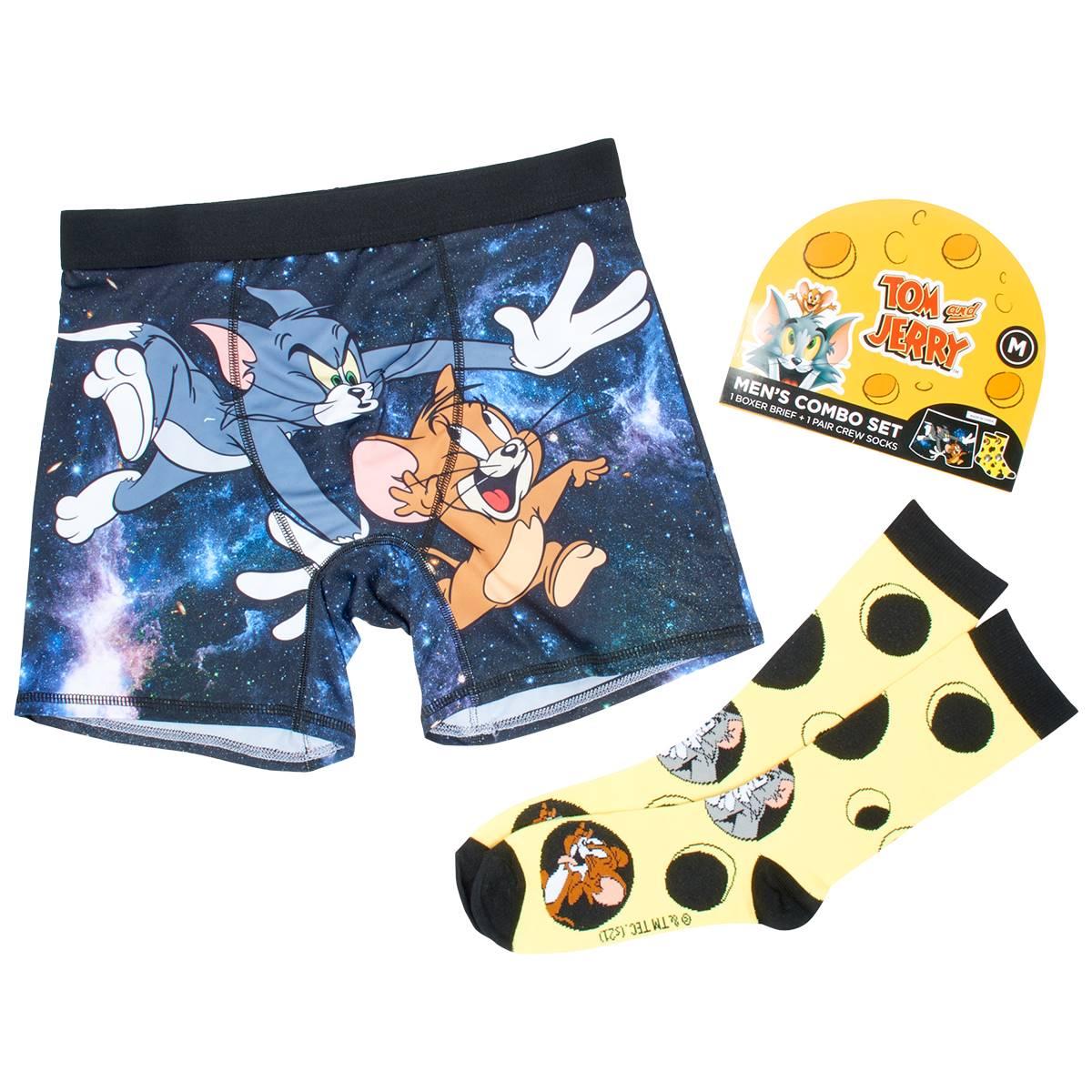 Mens Handcraft Tom & Jerry Boxer Briefs & Crew Socks