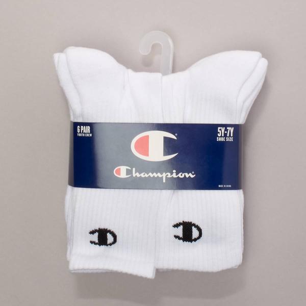 Boys Champion(R) 6pk. Solid Crew Socks - White