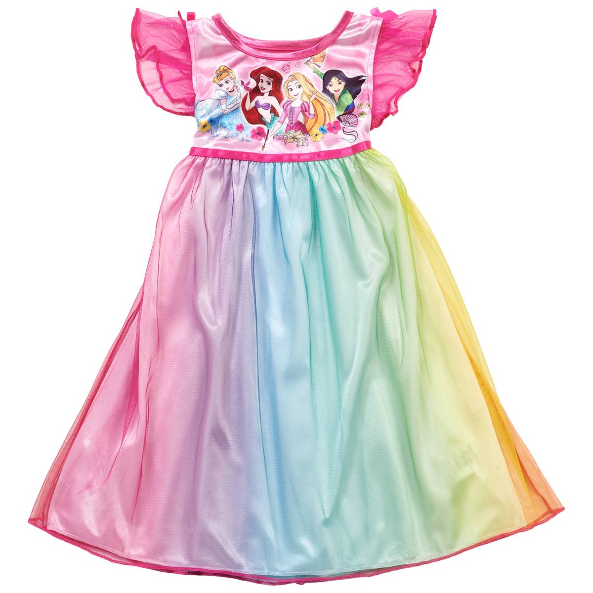 Toddler Girl Disney Princess Rainbow Party Mesh Nightgown