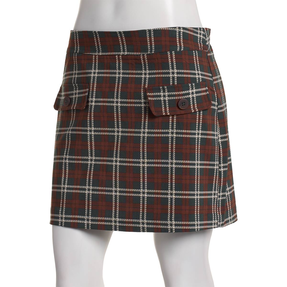 Petite Preswick & Moore(R) Faux Flap Pocket Plaid Skirt