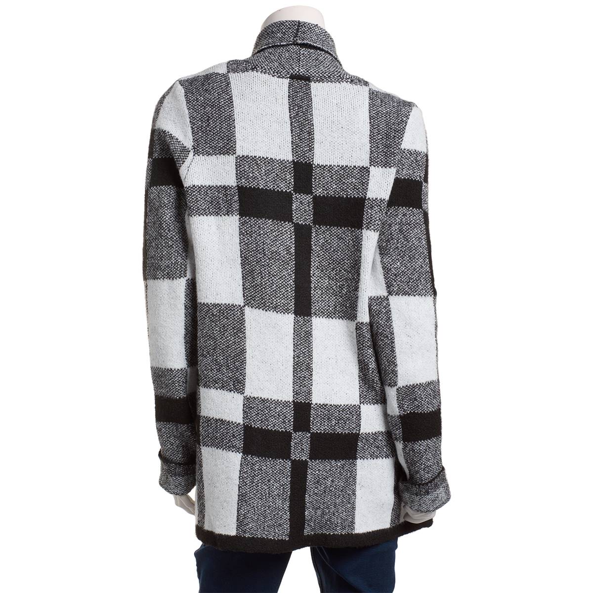 Womens Preswick & Moore(R) Long Sleeve Plaid Open Cardigan - White