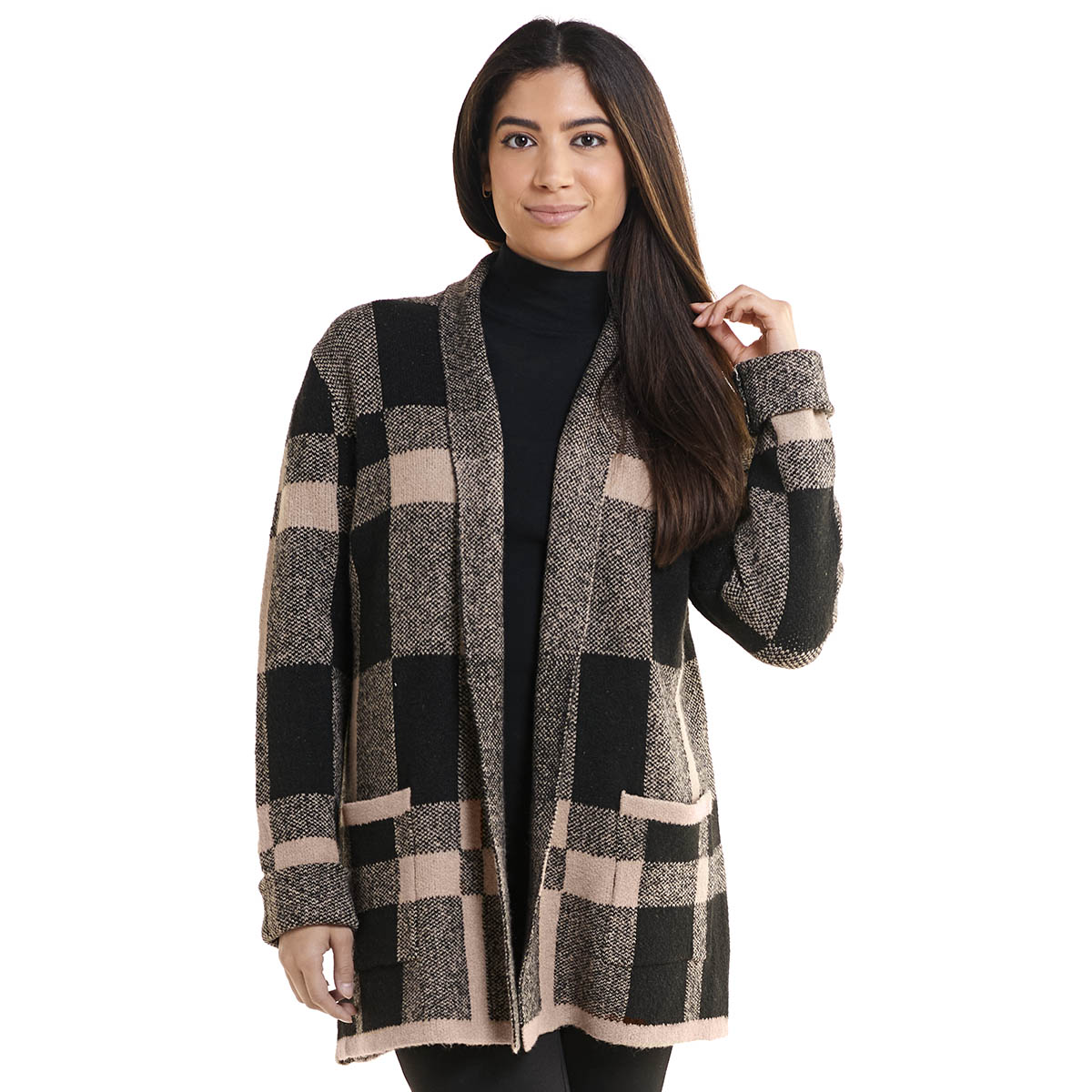 Womens Preswick & Moore(R) Long Sleeve Two Pocket Plaid Cardigan