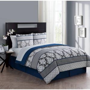VCNY Home Beckham Blue Damask Queen Bed-in-a-Bag Comforter Set
