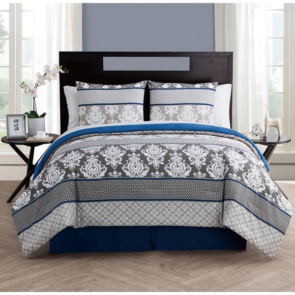 VCNY Home Beckham Blue Damask Queen Bed-in-a-Bag Comforter Set alternate view