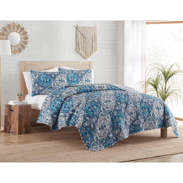 Indigo Ink White Denin Blue Reversible Medallion Boho Quilt Set alternate view