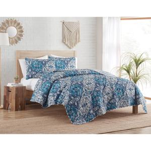 Indigo Ink White Denin Blue Reversible Medallion Boho Quilt Set alternate view