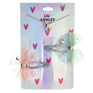 Kids Lil' Ashley Gold-Tone Unicorn Pendant w/ Glitter Hair Clips