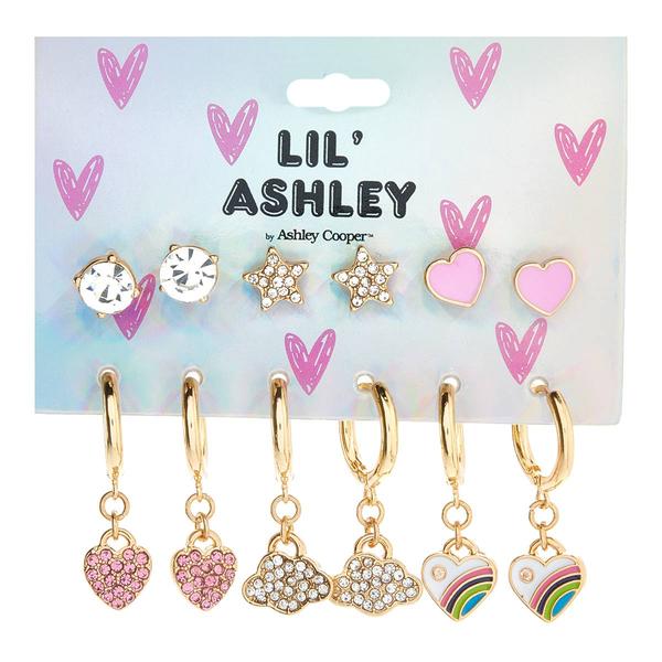 Kids Lil' Ashley 6pr. Hearts/Stars/Rainbows/Clouds Earrings Set