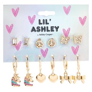 Kids Lil' Ashley 6pr. Unicorns/Hearts/Bows/Butterflies Earrings