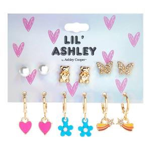 Kids Lil' Ashley 6pr. Flowers/Hearts/Butterflies/Bears Earrings