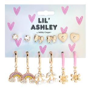 Kids Lil' Ashley 6pr. Rainbows/Flowers/Bows/Cherries Earrings Set