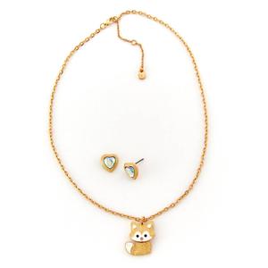 Kids Lil' Ashley Fox Pendant & Love Heart Stud Earrings Set