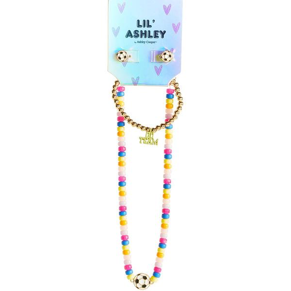 Kids Lil' Ashley Multi-Color Bead & Soccer Ball Jewelry Set