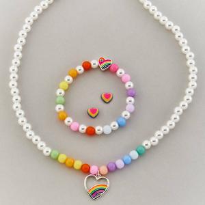 Kids Lil' Ashley Pearl Pastel Beaded Heart/Rainbow Jewelry Set