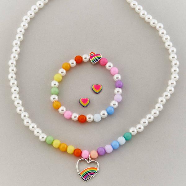 Kids Lil' Ashley Pearl Pastel Beaded Heart/Rainbow Jewelry Set