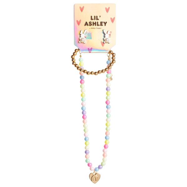Kids Lil' Ashley Beaded Layered Necklace & Bunny Stud Earrings