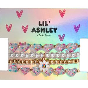 Kids Lil' Ashley 4pc. Heart Bead & Daisy Charm Bracelet Set