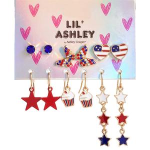 Kids Lil' Ashley Patriotic Multi-Pack Earrings Set